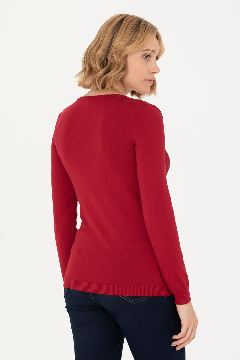 Kadın Kırmızı V Yaka Basic Kazak - 50269017019