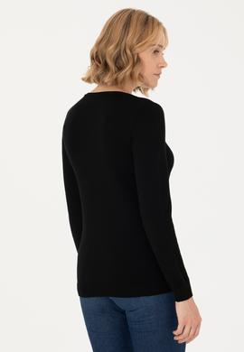 Kadın Siyah V Yaka Basic Kazak - 50269018012