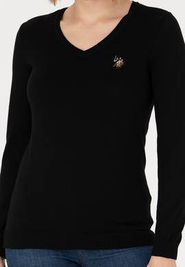 Kadın Siyah V Yaka Basic Kazak - 50269018012