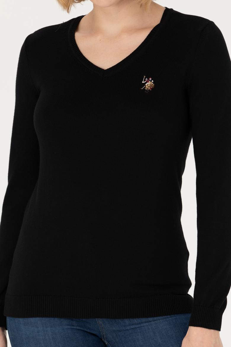 Kadın Siyah V Yaka Basic Kazak - 50269018012