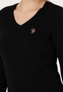 Kadın Siyah V Yaka Basic Kazak - 50269018012