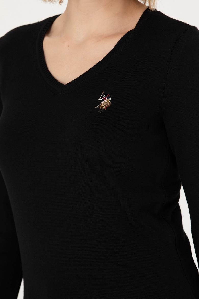 Kadın Siyah V Yaka Basic Kazak - 50269018012