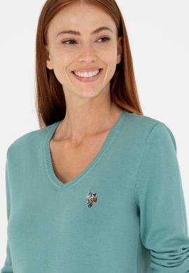 Kadın Mint V Yaka Basic Kazak - 50269018068