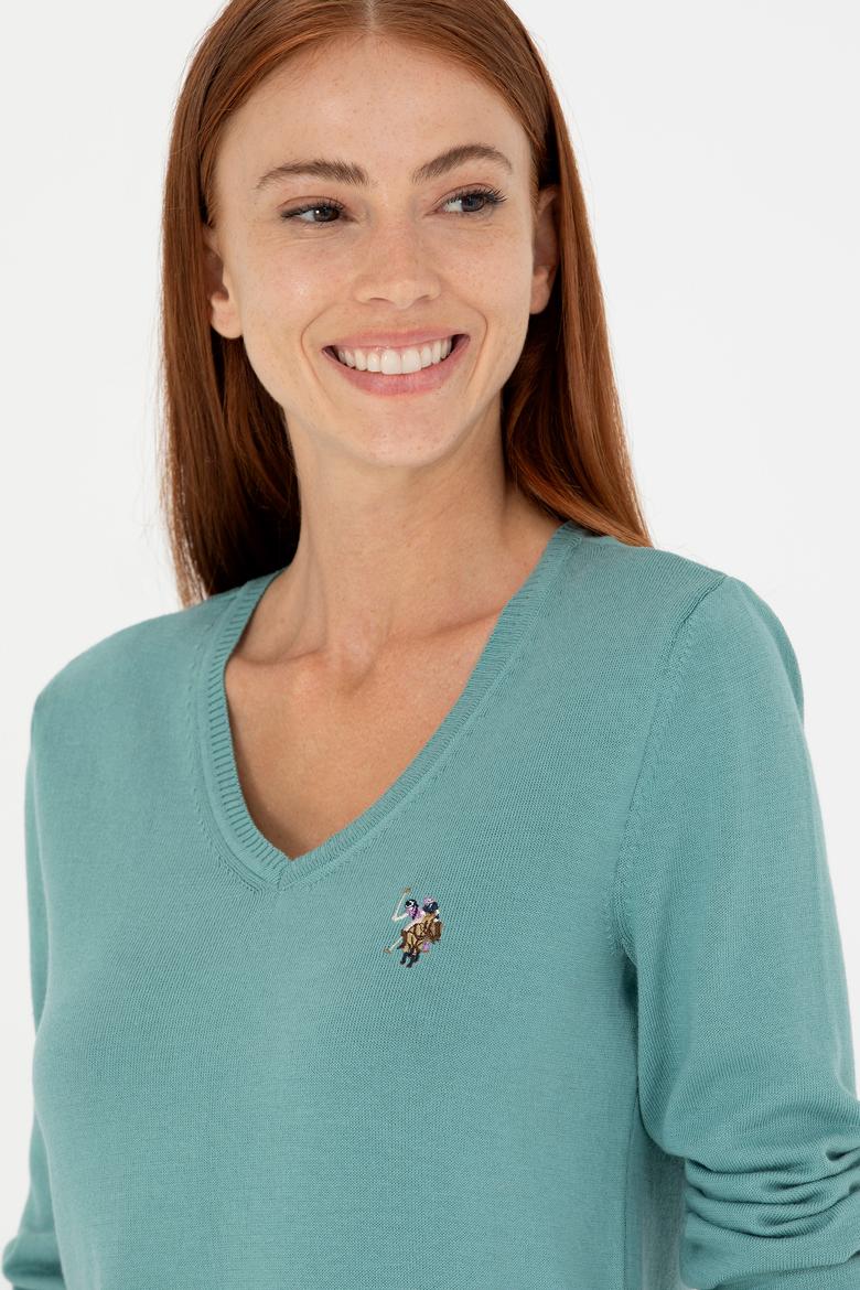 Kadın Mint V Yaka Basic Kazak - 50269018068