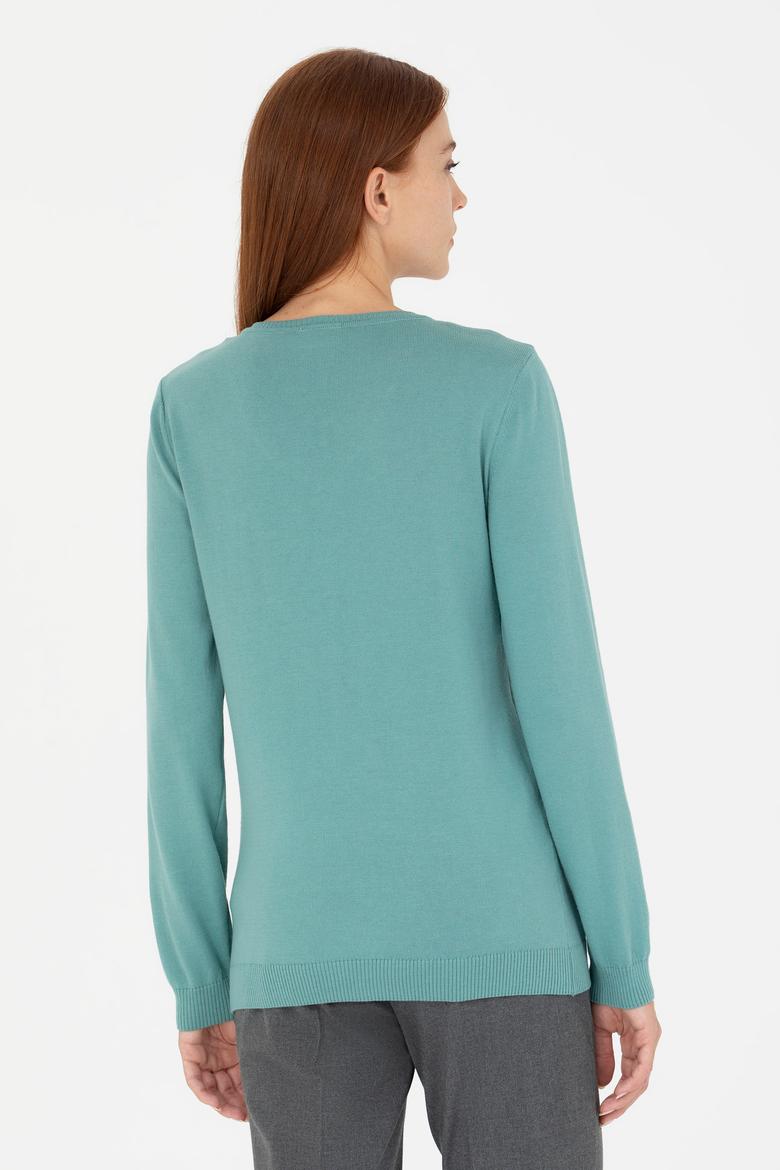 Kadın Mint V Yaka Basic Kazak - 50269018068