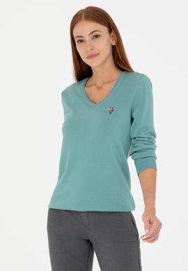 Kadın Mint V Yaka Basic Kazak - 50269018068