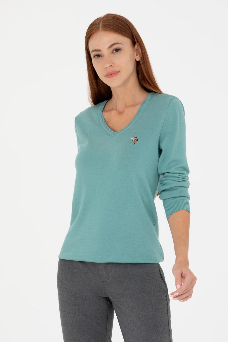 Kadın Mint V Yaka Basic Kazak - 50269018068