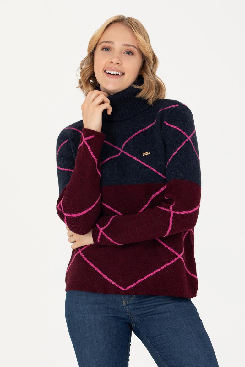 Kadın Lacivert Balıkçı Yaka Kazak