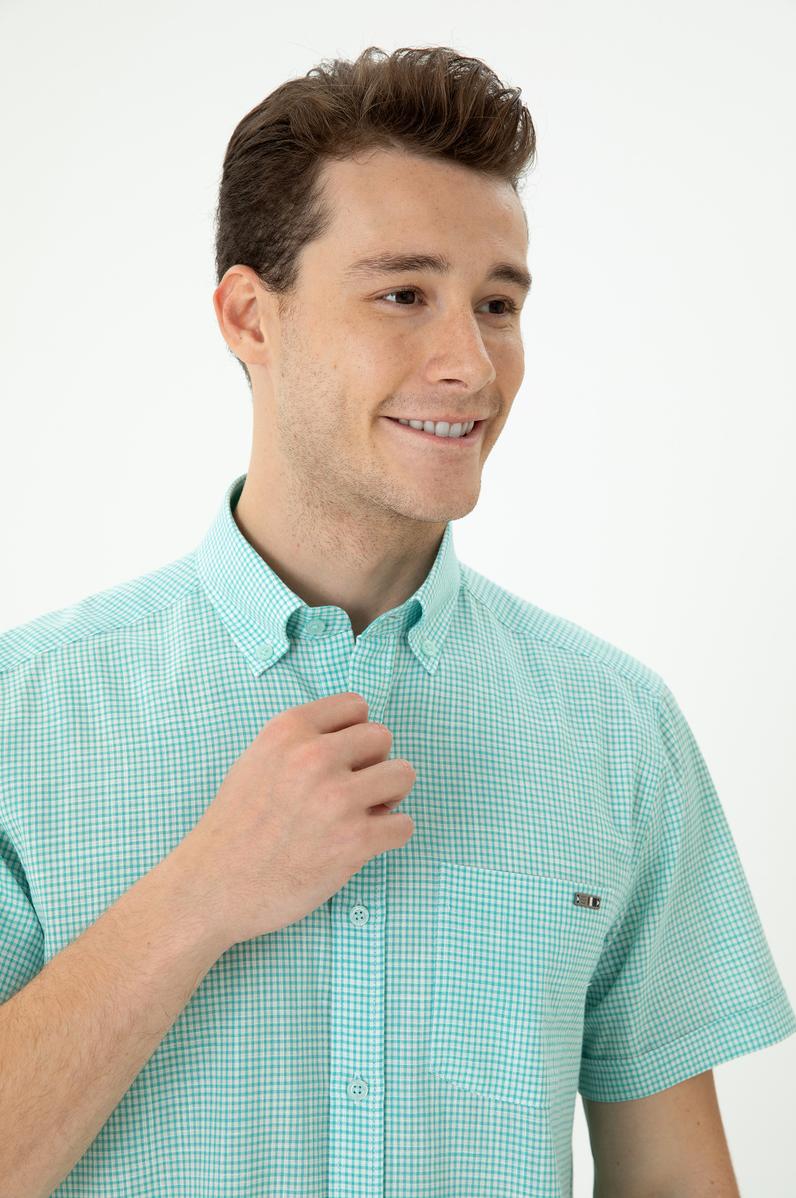 Erkek Mint Kısa Kollu Gömlek