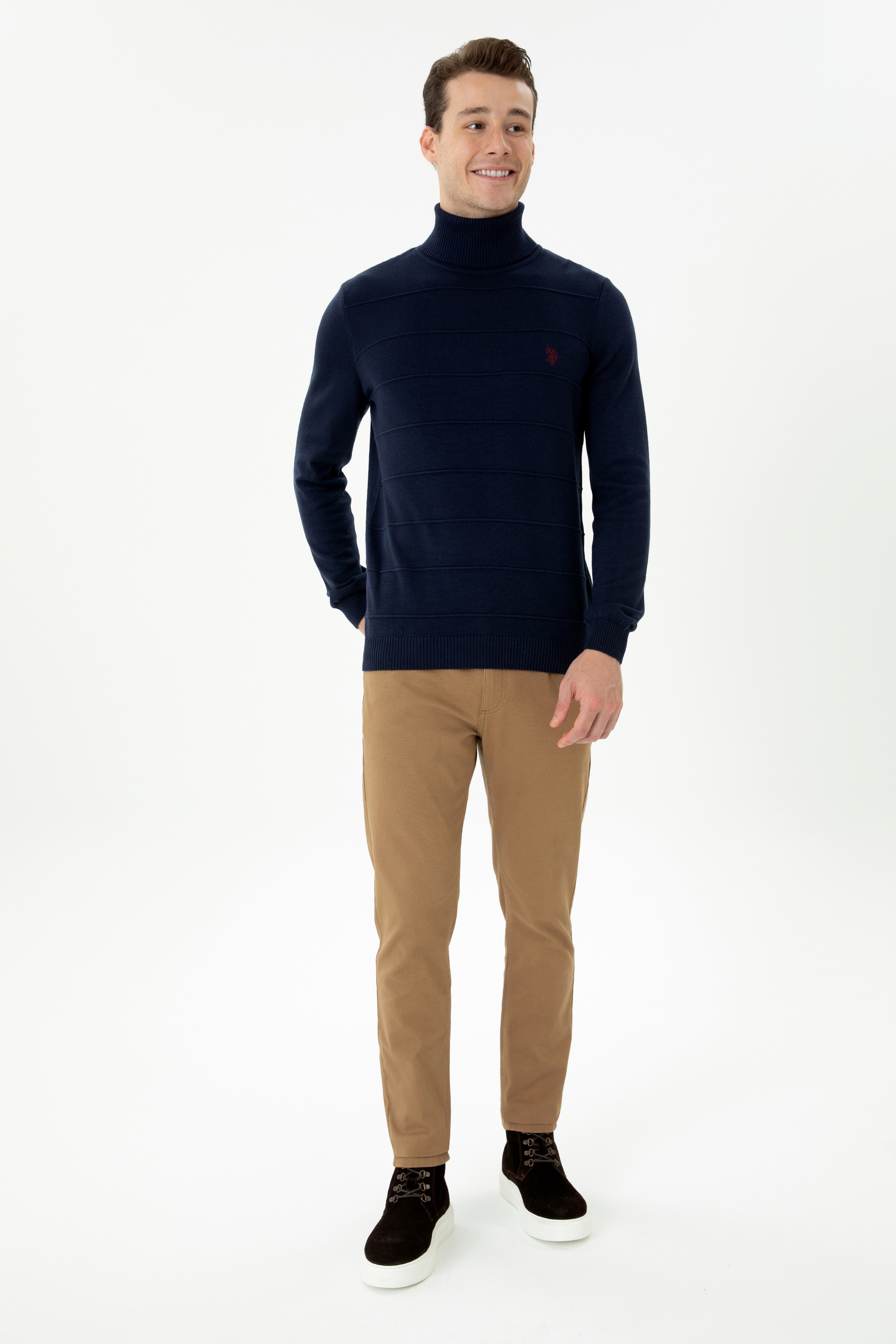 Erkek Slim Fit Camel Kanvas Pantolon