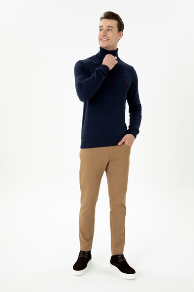 Erkek Slim Fit Camel Kanvas Pantolon