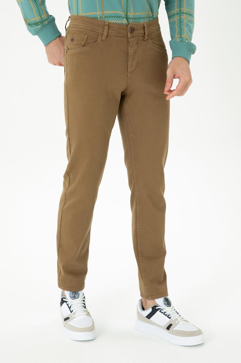 Erkek Slim Fit Açık Haki Kanvas Pantolon