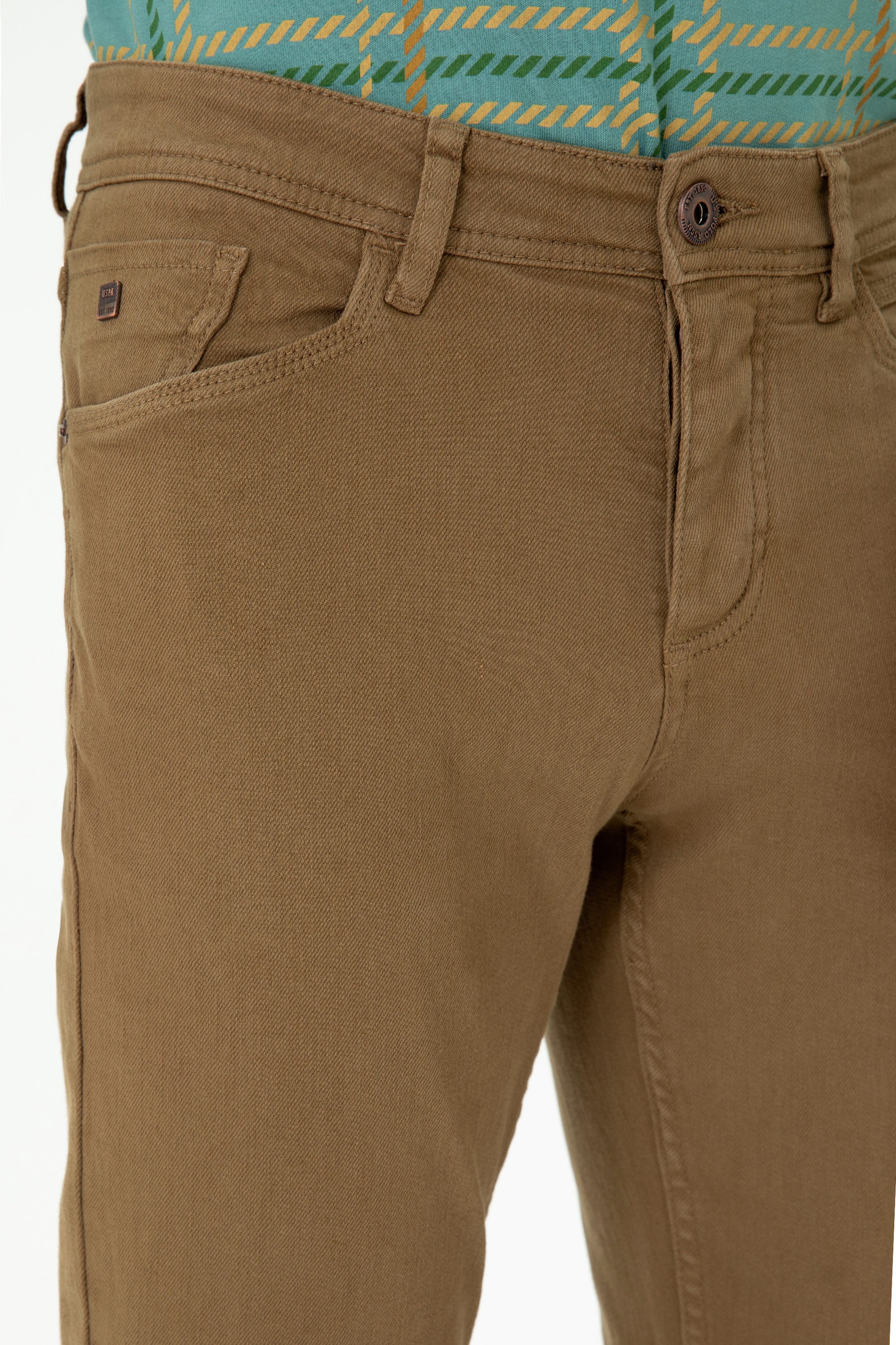 Erkek Slim Fit Açık Haki Kanvas Pantolon