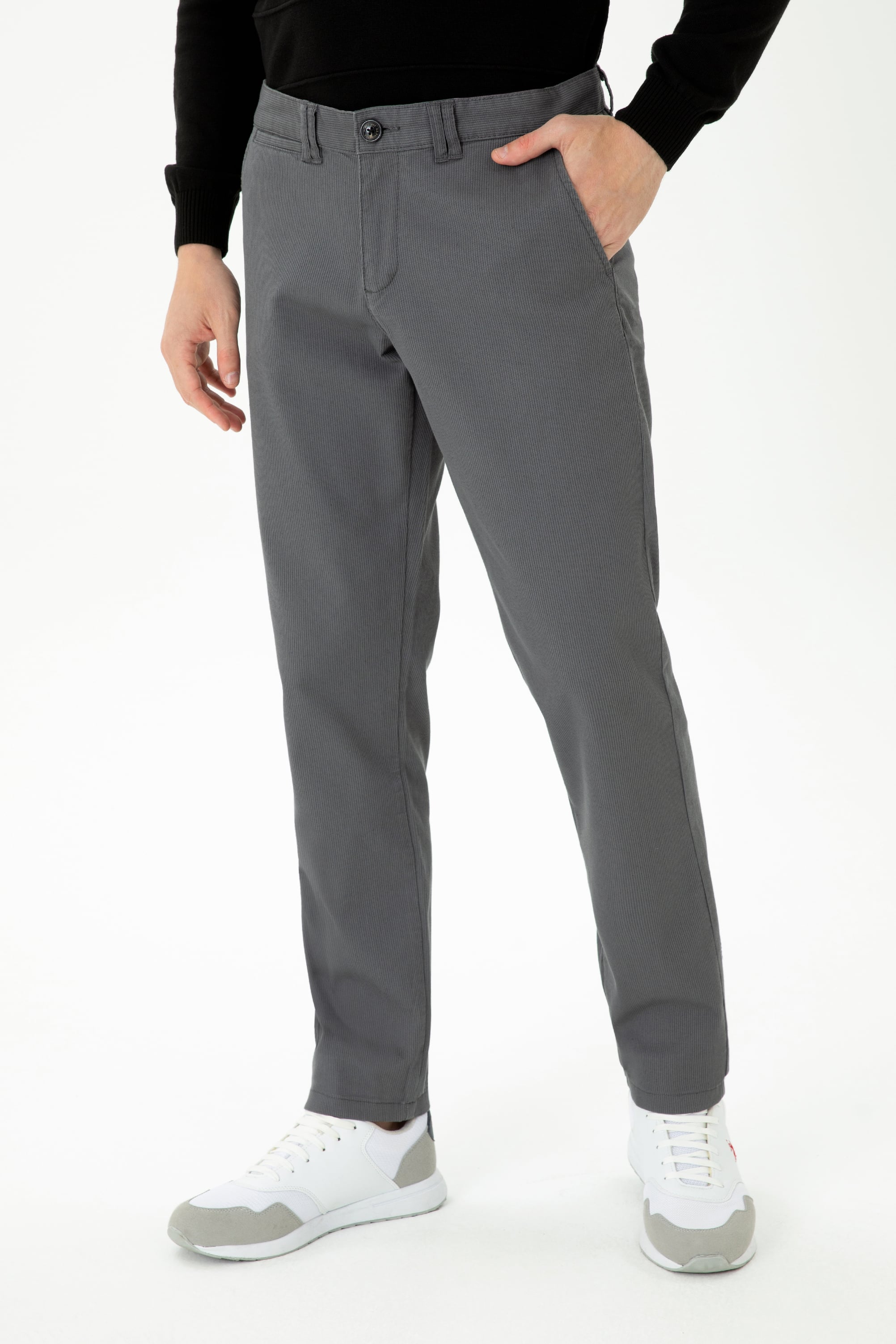 Erkek Slim Fit Antrasit Kanvas Pantolon
