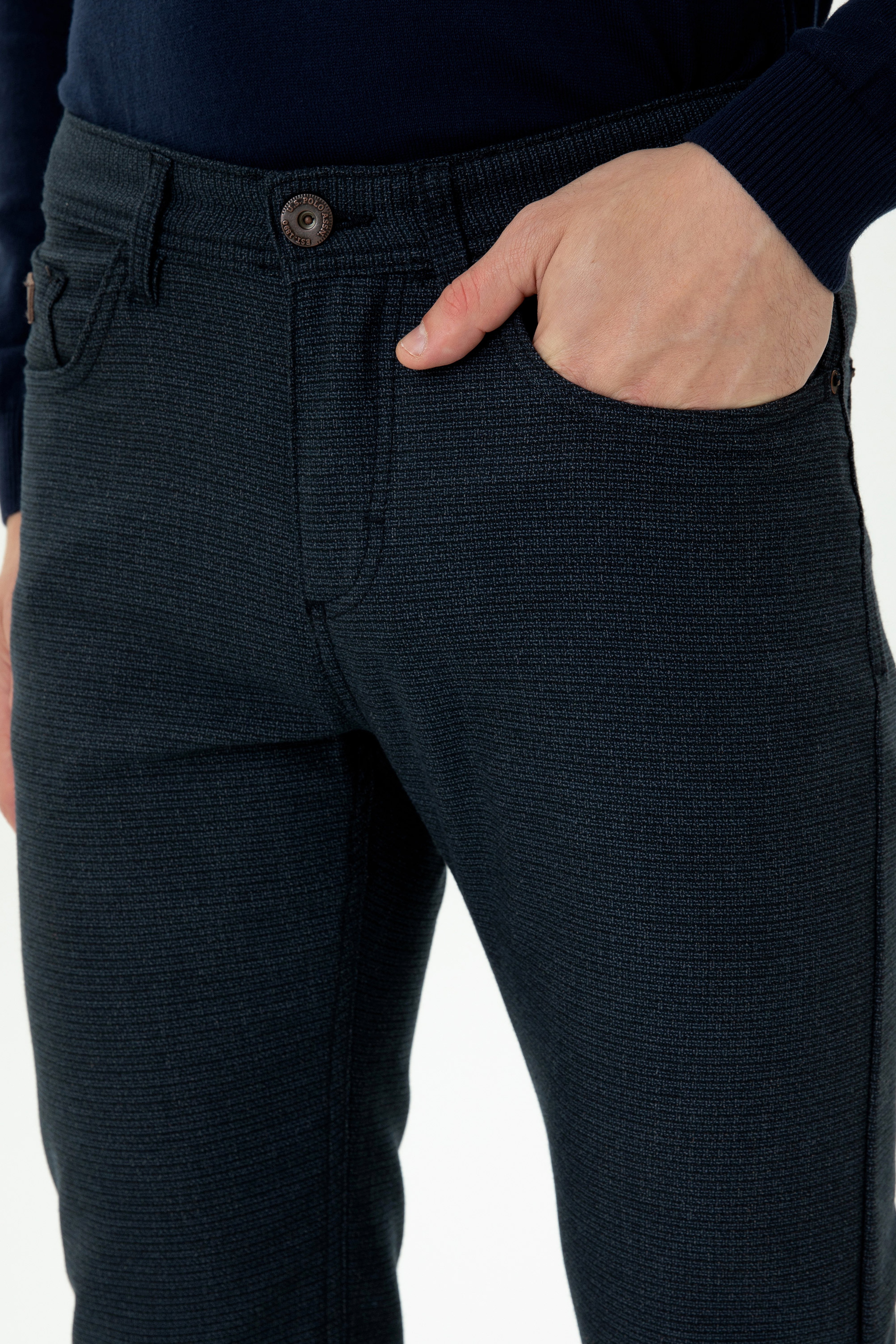 Erkek Slim Fit Lacivert Kanvas Pantolon
