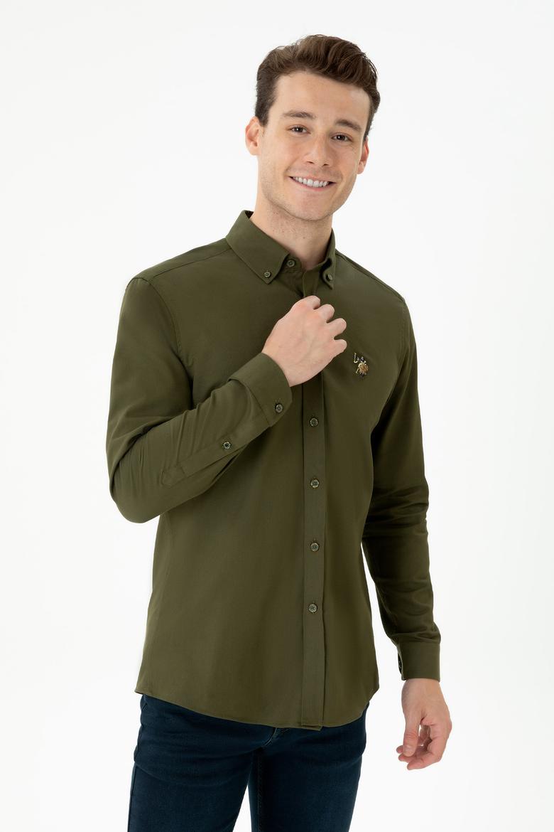 Erkek Haki Uzun Kollu Gömlek