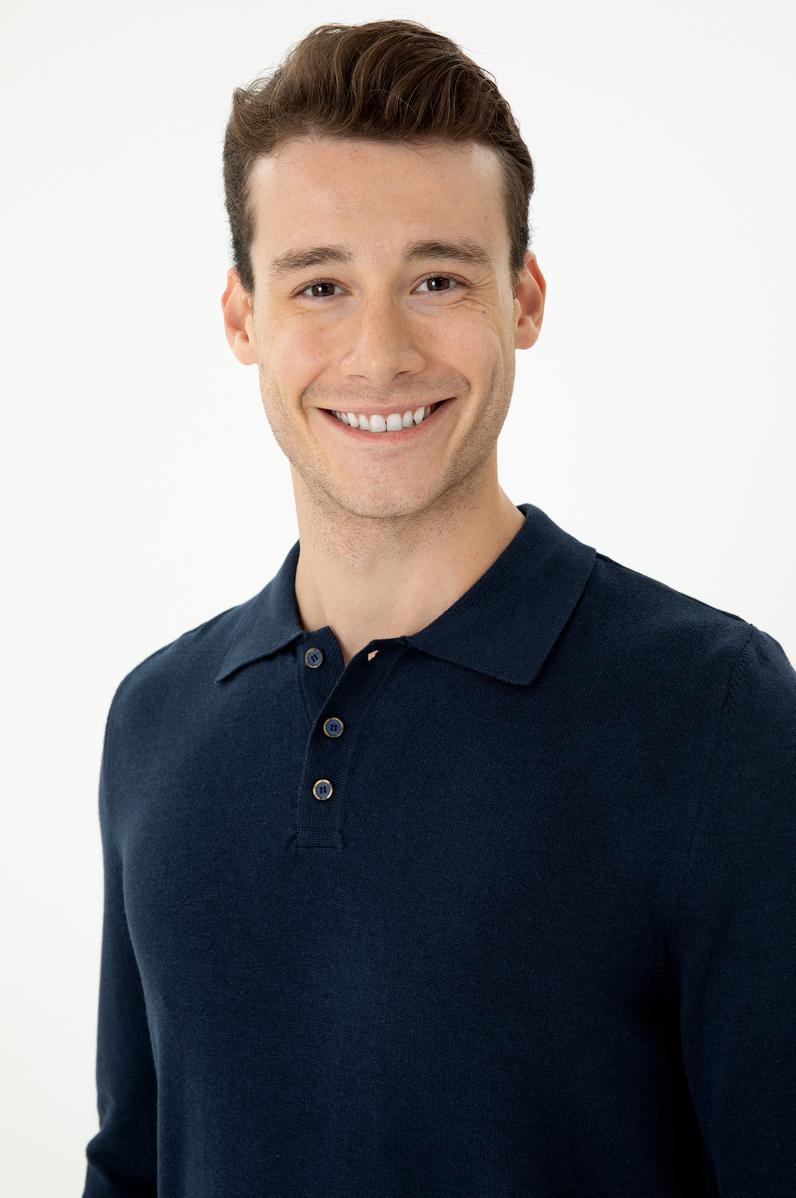 Erkek Lacivert Polo Yaka Kazak