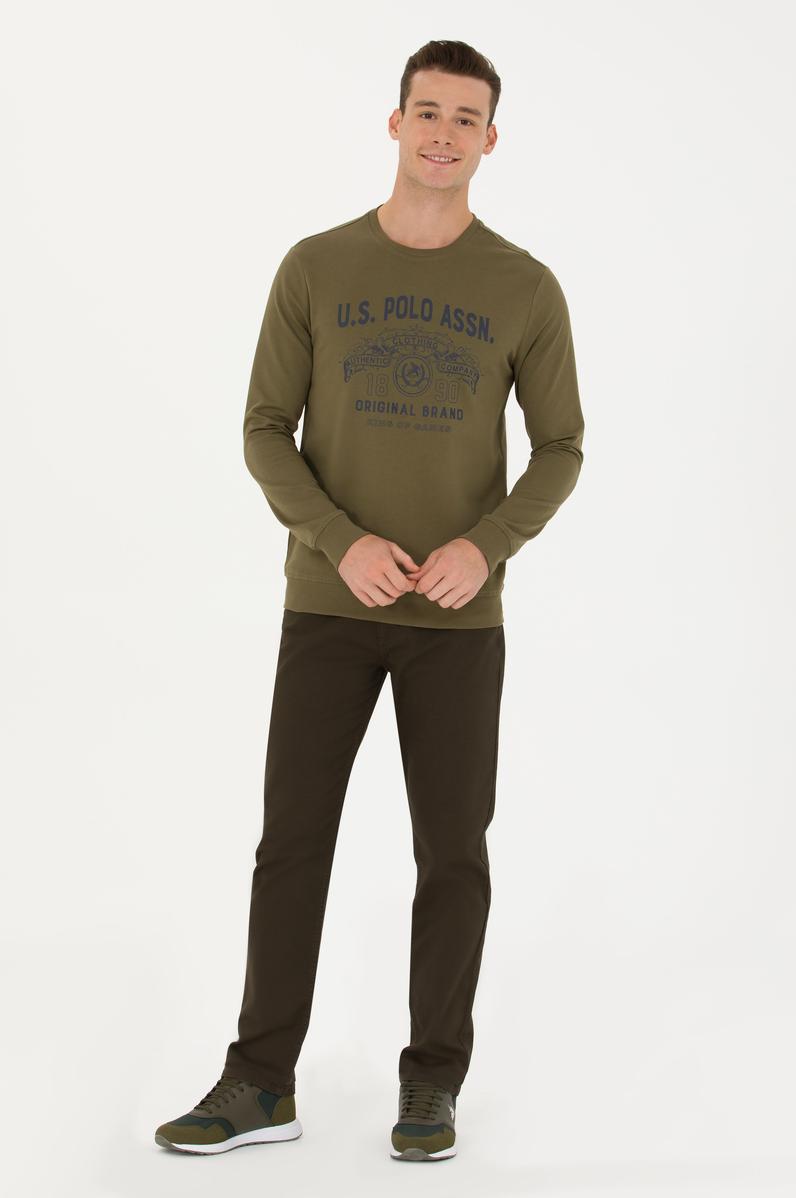 Erkek Regular Fit Koyu Haki Kanvas Pantolon