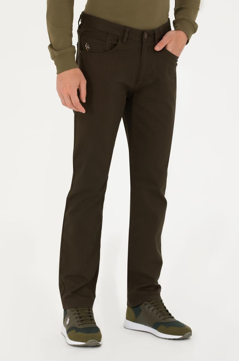 Erkek Regular Fit Koyu Haki Kanvas Pantolon