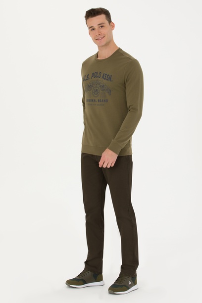 Erkek Regular Fit Koyu Haki Kanvas Pantolon