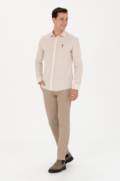 Erkek Slim Fit Koyu Bej Kanvas / Chino Pantolon