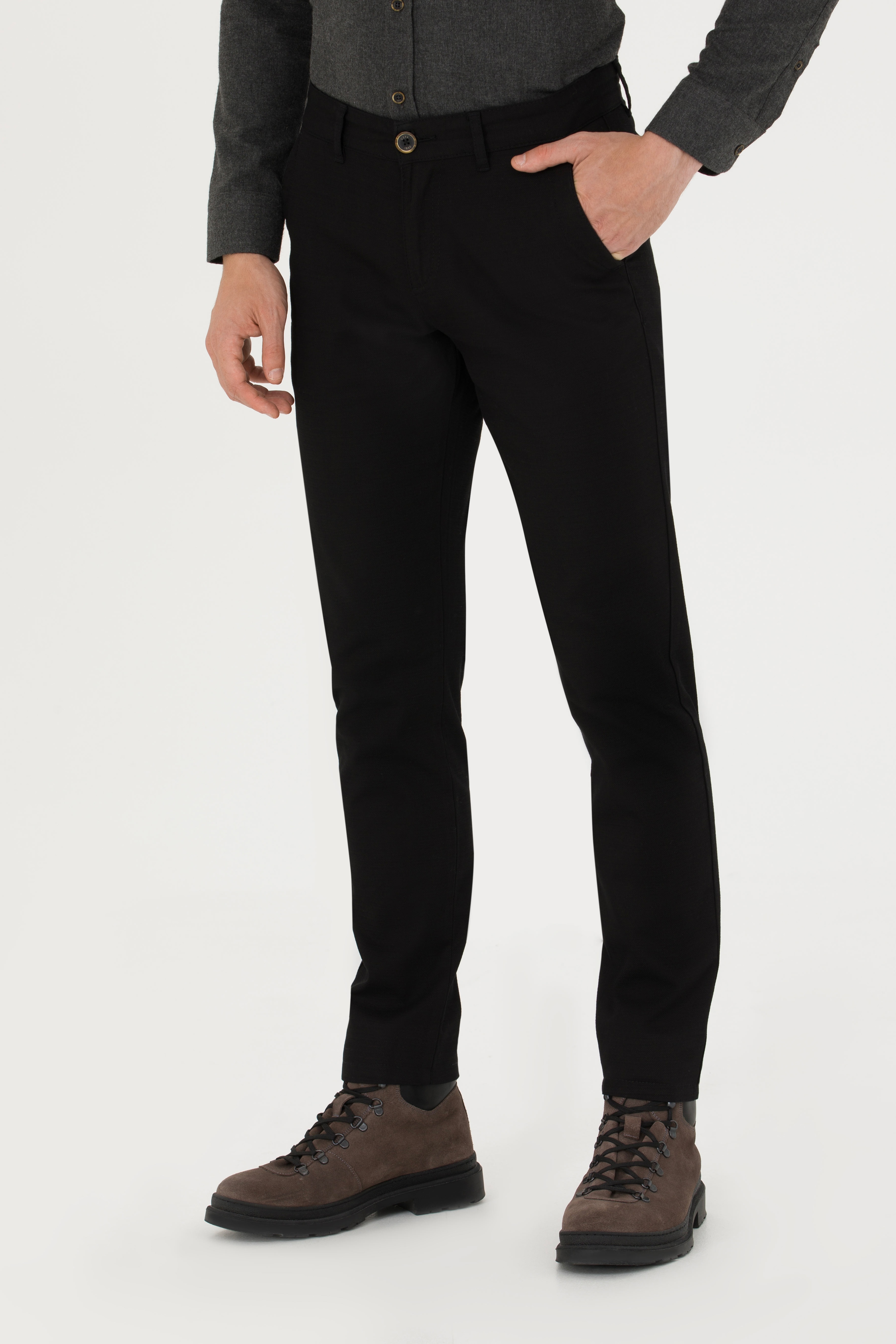Erkek Slim Fit Siyah Kanvas / Chino Pantolon