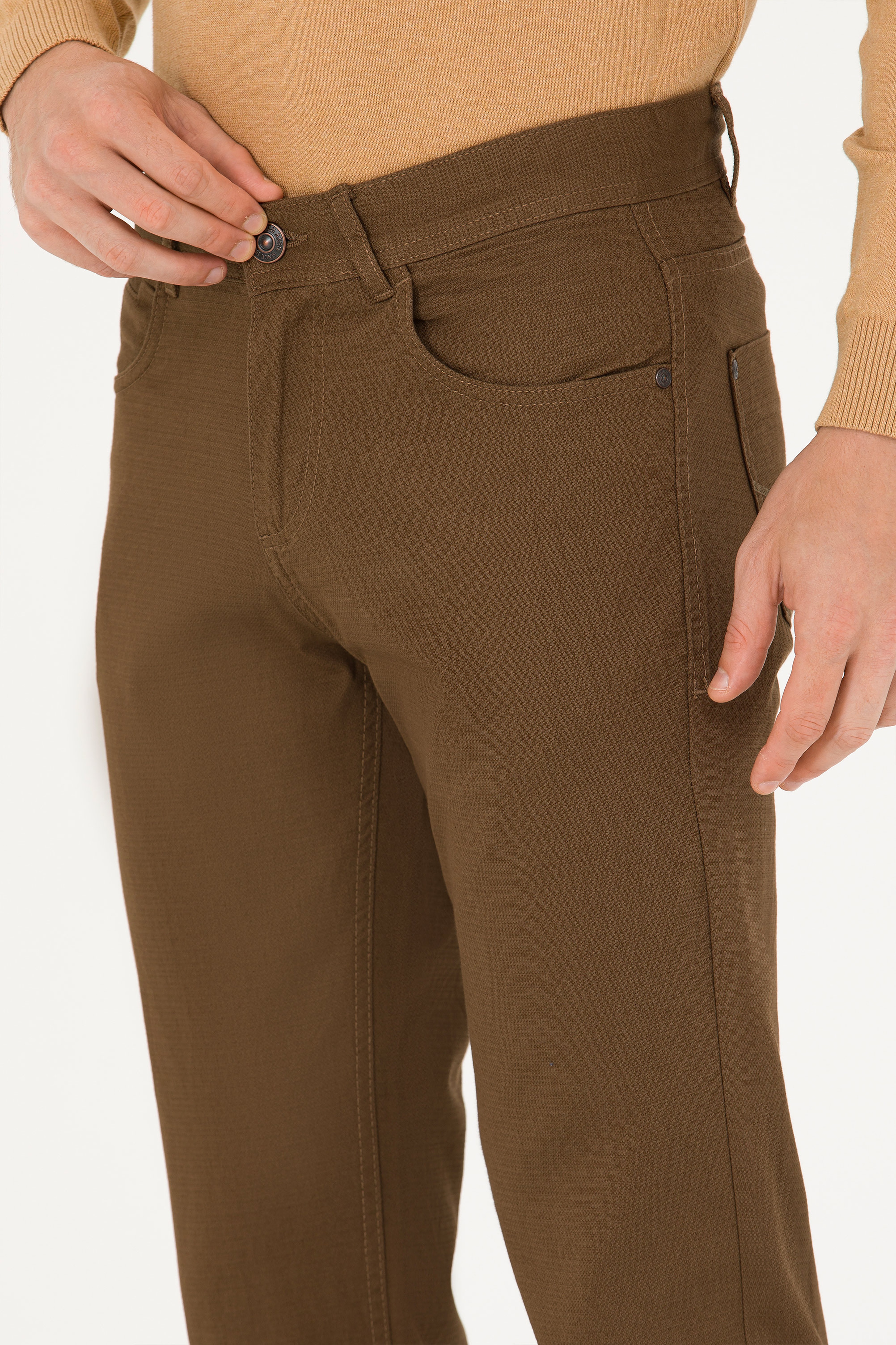 Erkek Slim Fit Coconut Kanvas Pantolon