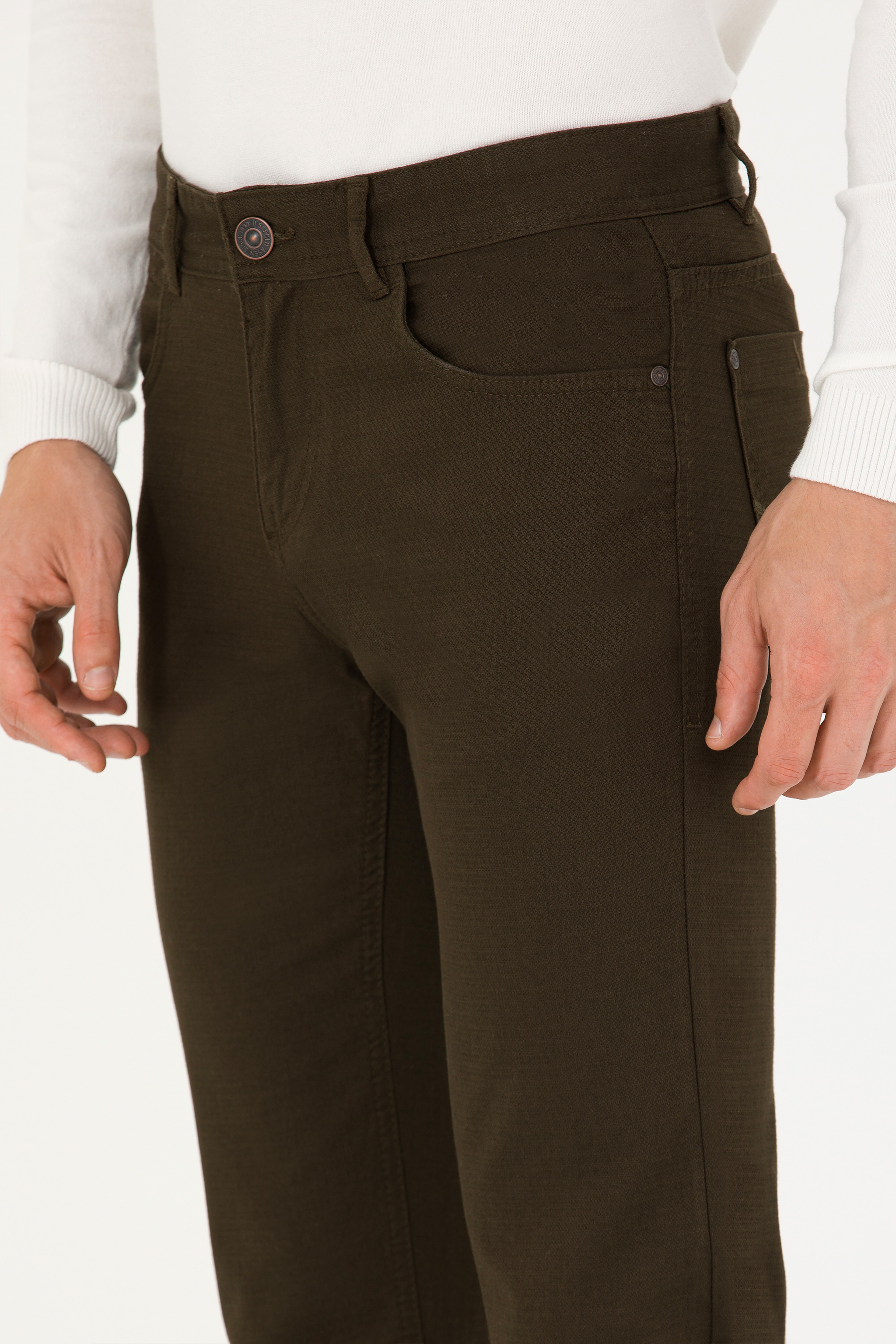 Erkek Slim Fit Koyu Haki Kanvas / Chino Pantolon - Image 6