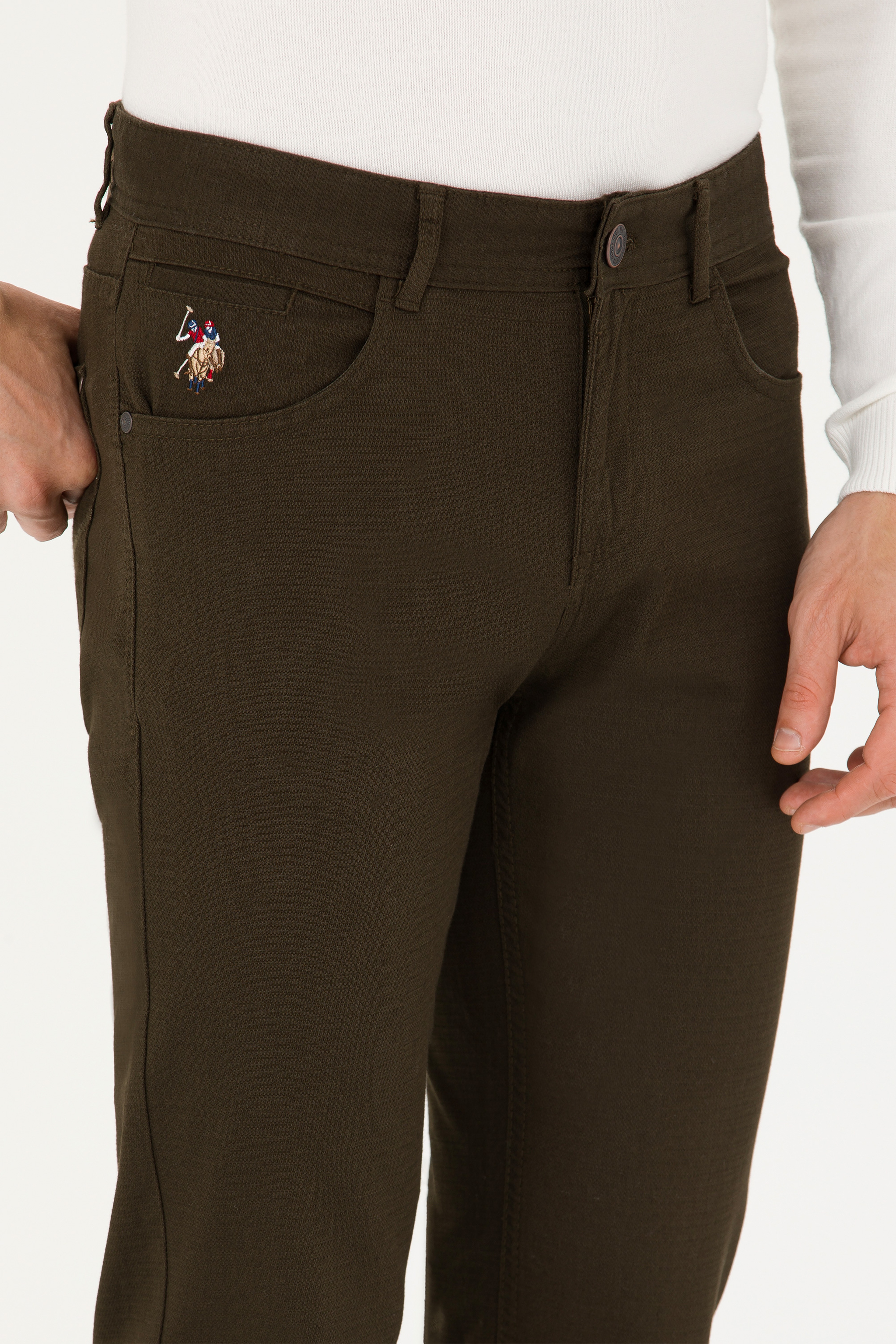 Erkek Slim Fit Koyu Haki Kanvas / Chino Pantolon - Image 5