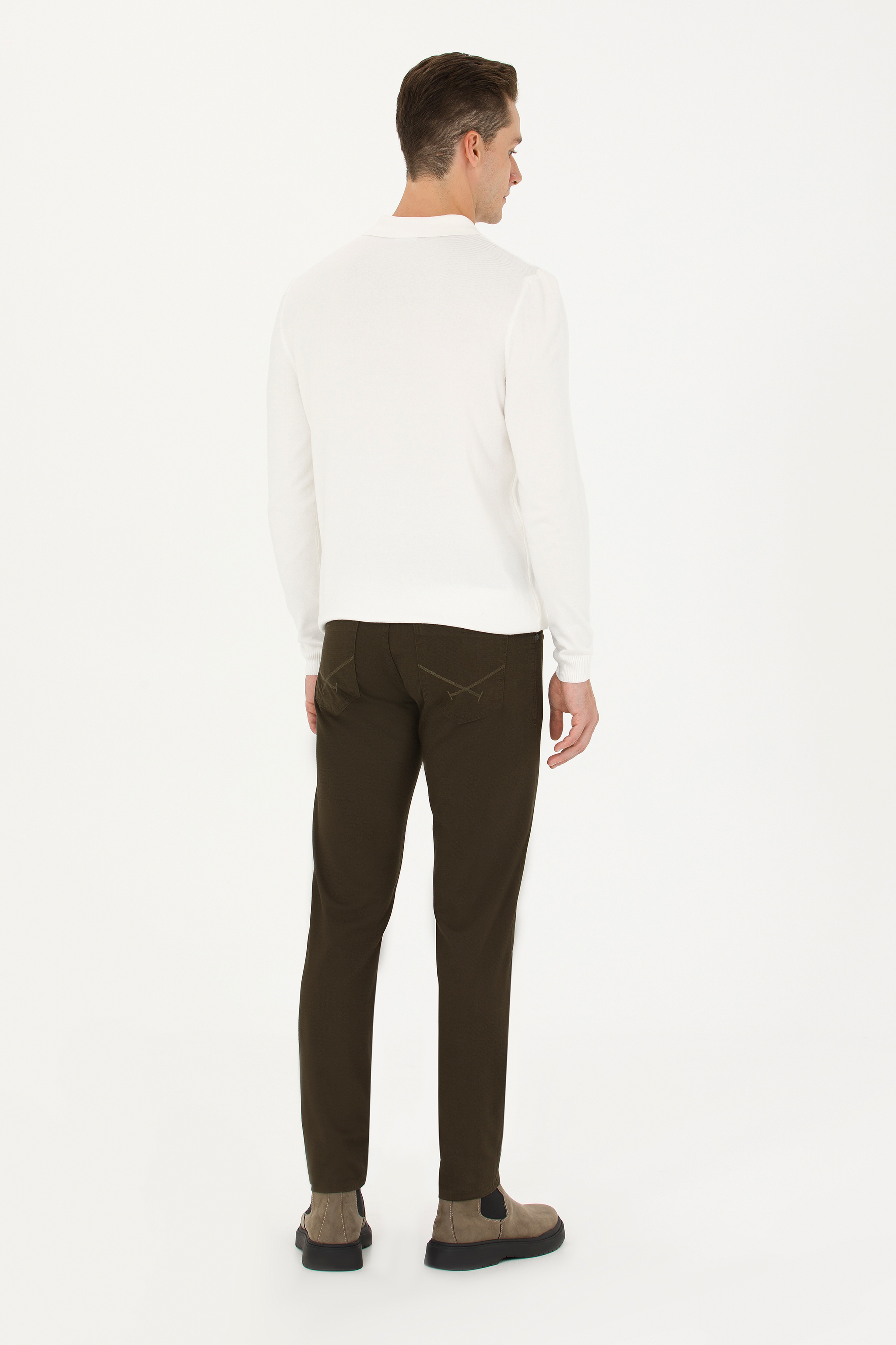 Erkek Slim Fit Koyu Haki Kanvas / Chino Pantolon