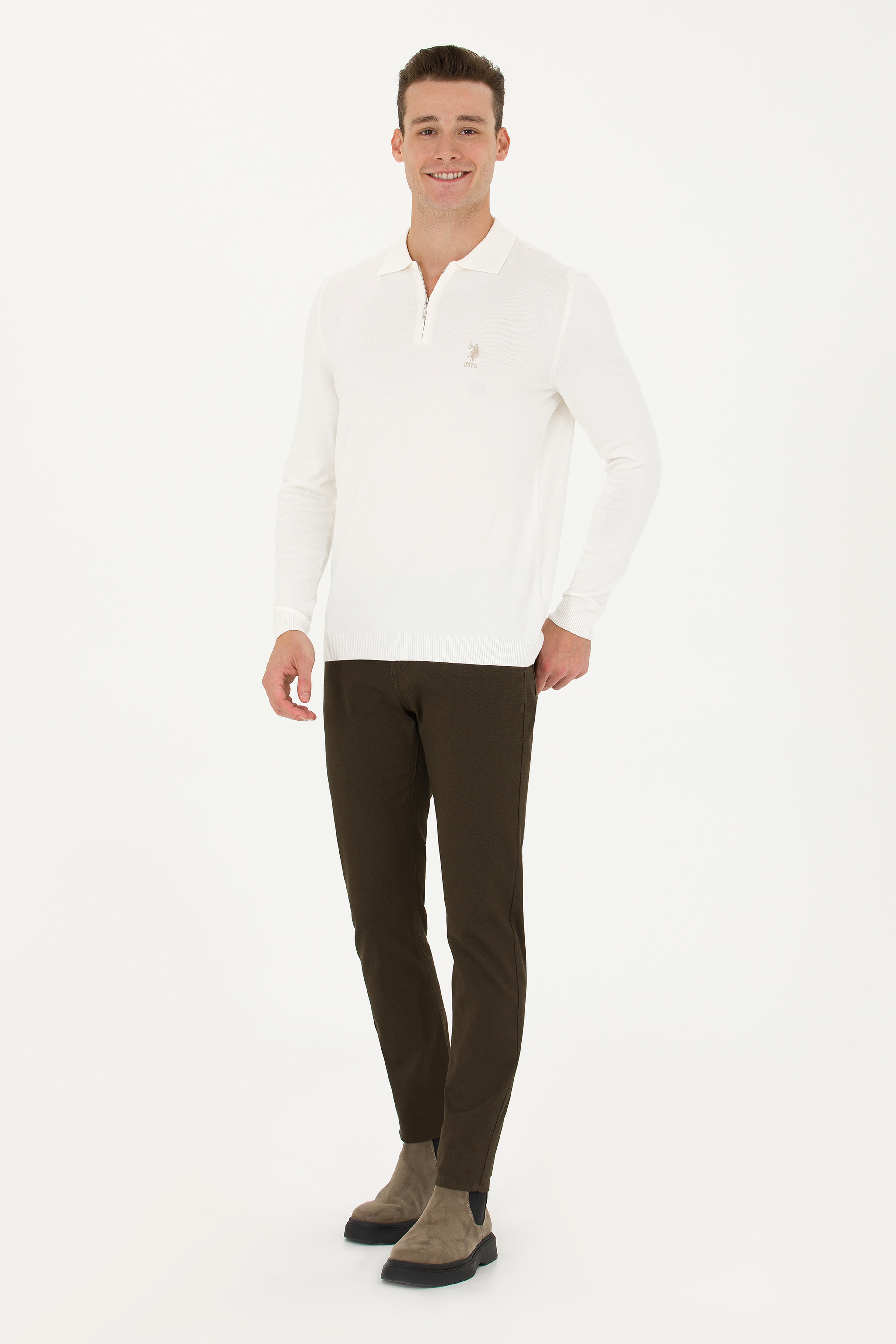 Erkek Slim Fit Koyu Haki Kanvas / Chino Pantolon - Image 3