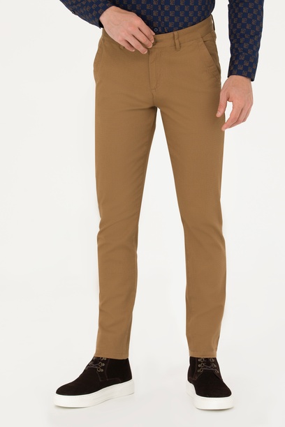 Erkek Slim Fit Camel Kanvas / Chino Pantolon