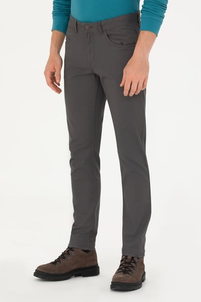 Erkek Slim Fit Antrasit Kanvas Pantolon