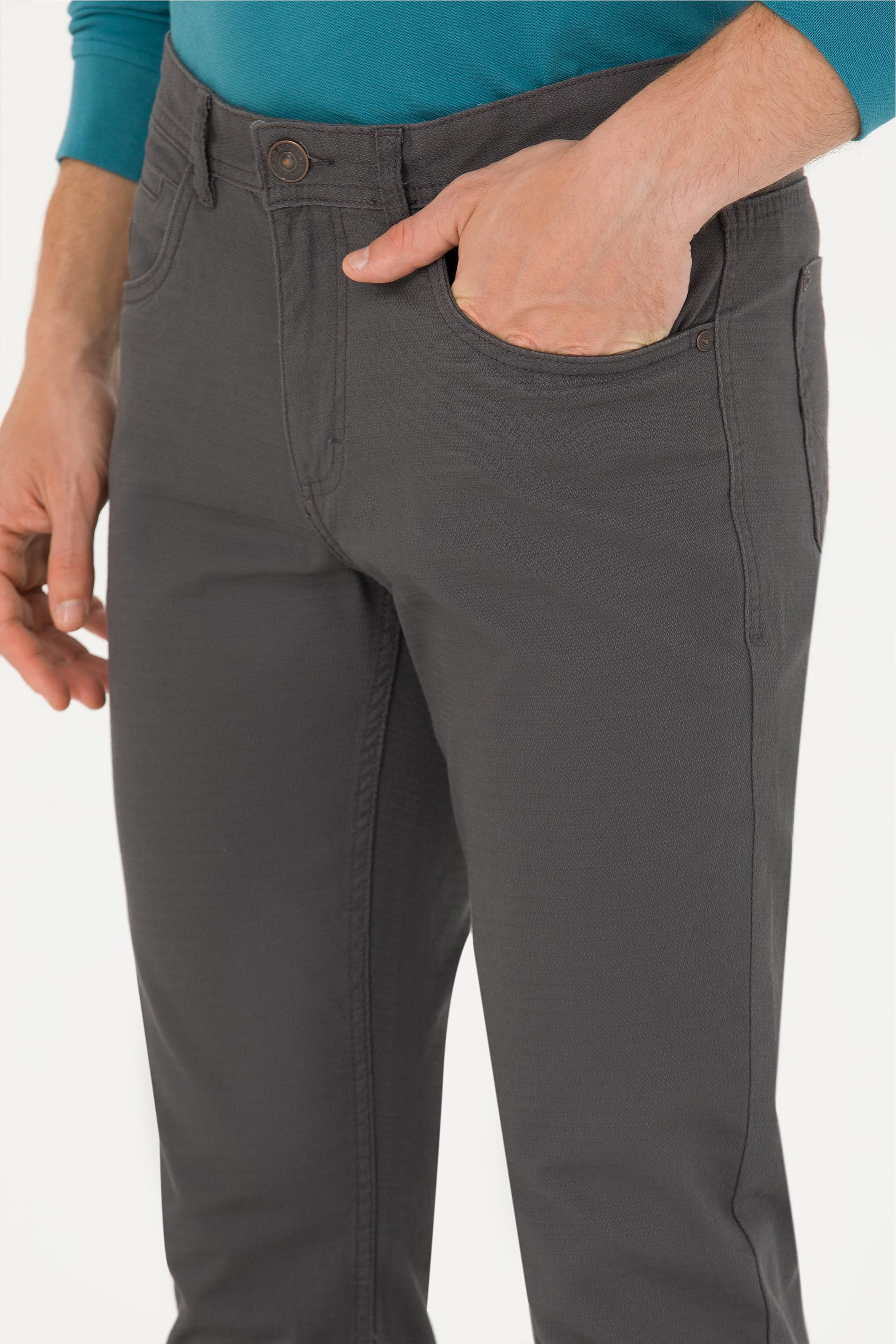 Erkek Slim Fit Antrasit Kanvas Pantolon