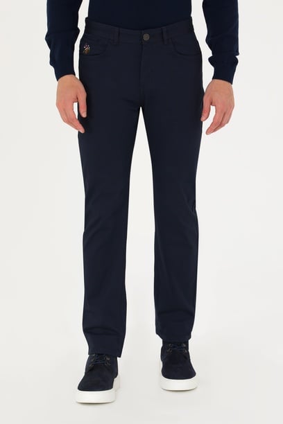 Erkek Regular Fit Lacivert Kanvas / Chino Pantolon