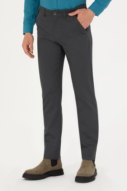 Erkek Slim Fit Antrasit Kanvas / Chino Pantolon