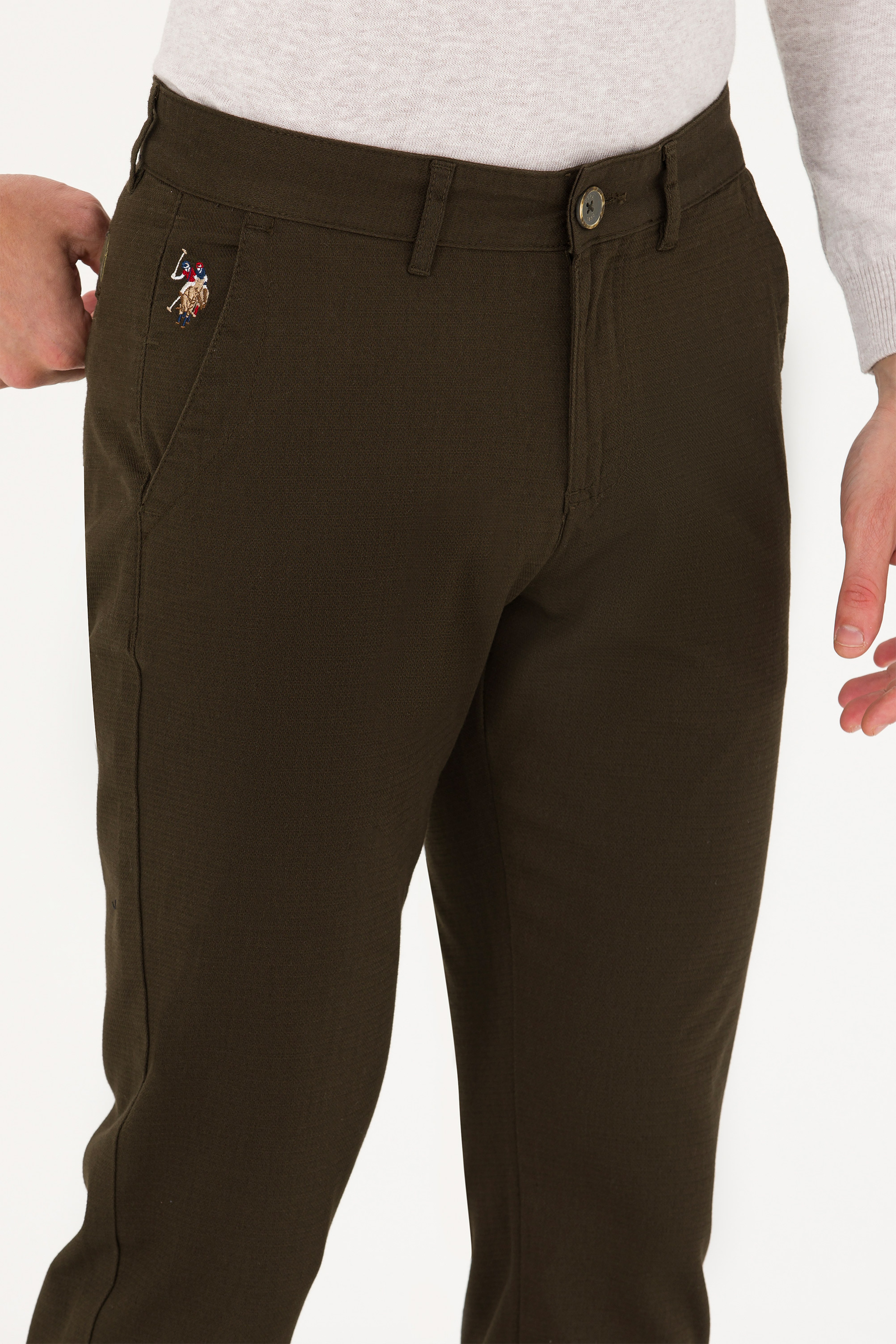 Erkek Slim Fit Koyu Haki Kanvas Pantolon - Image 5