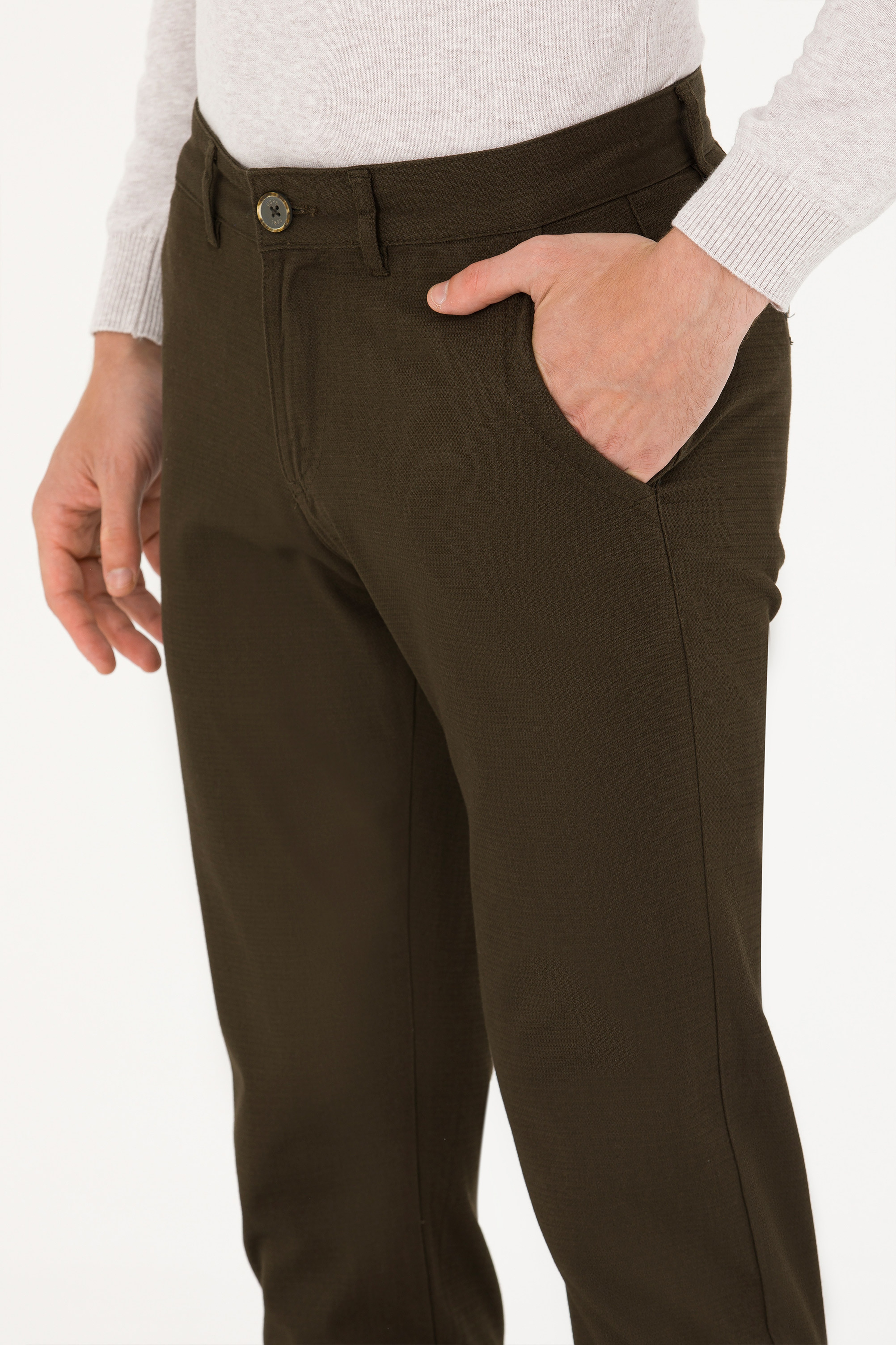 Erkek Slim Fit Koyu Haki Kanvas Pantolon