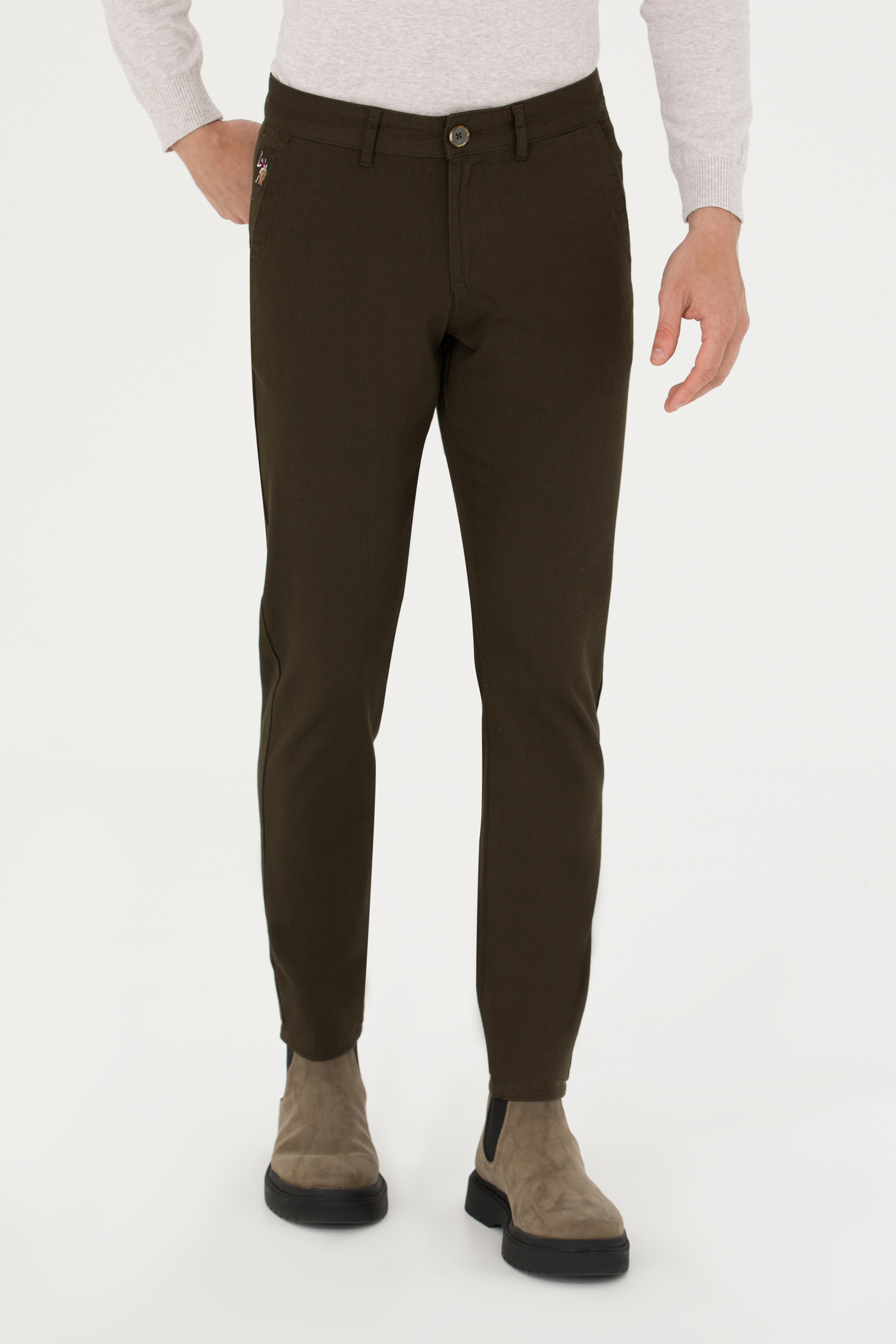 Erkek Slim Fit Koyu Haki Kanvas Pantolon - Image 2