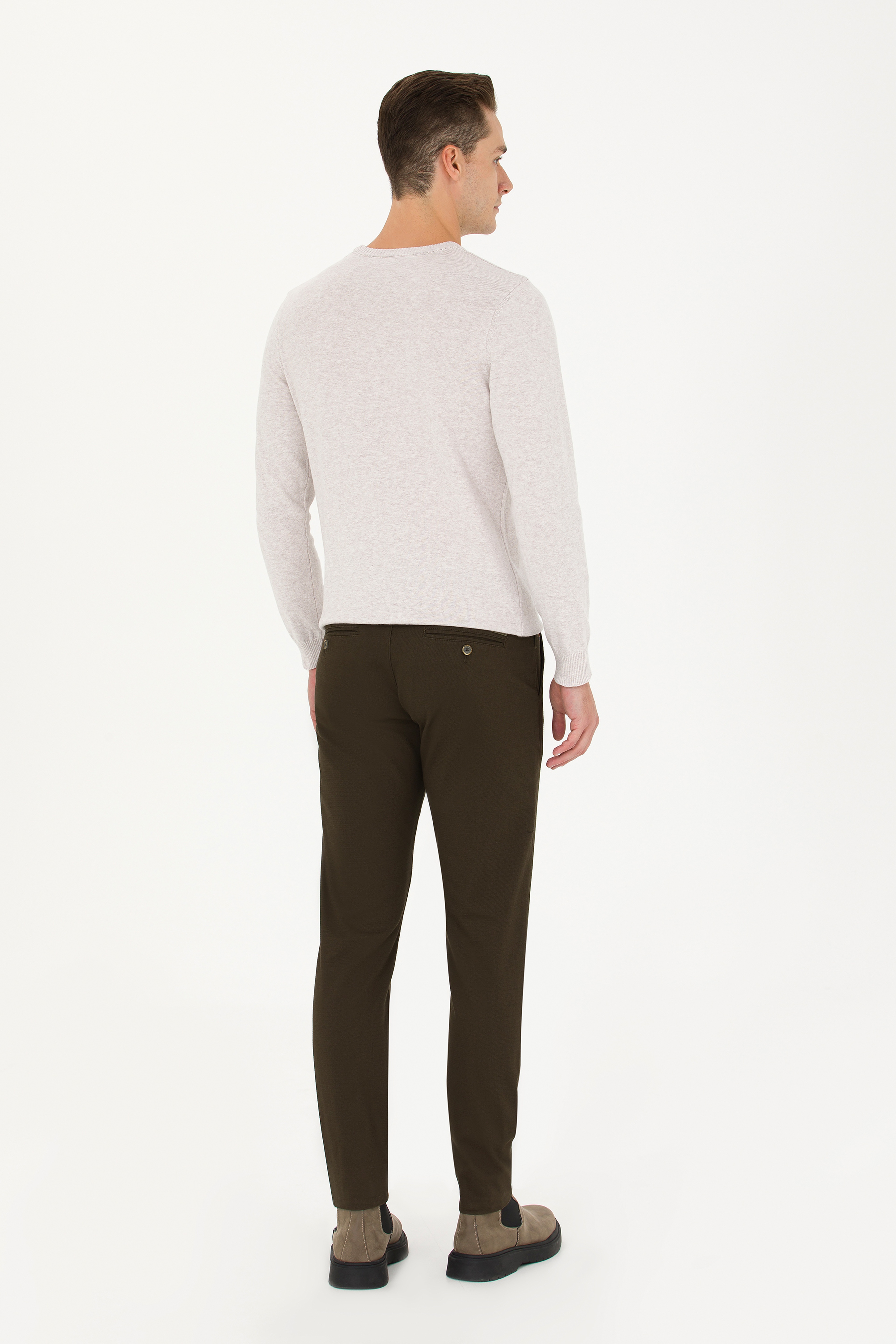 Erkek Slim Fit Koyu Haki Kanvas Pantolon