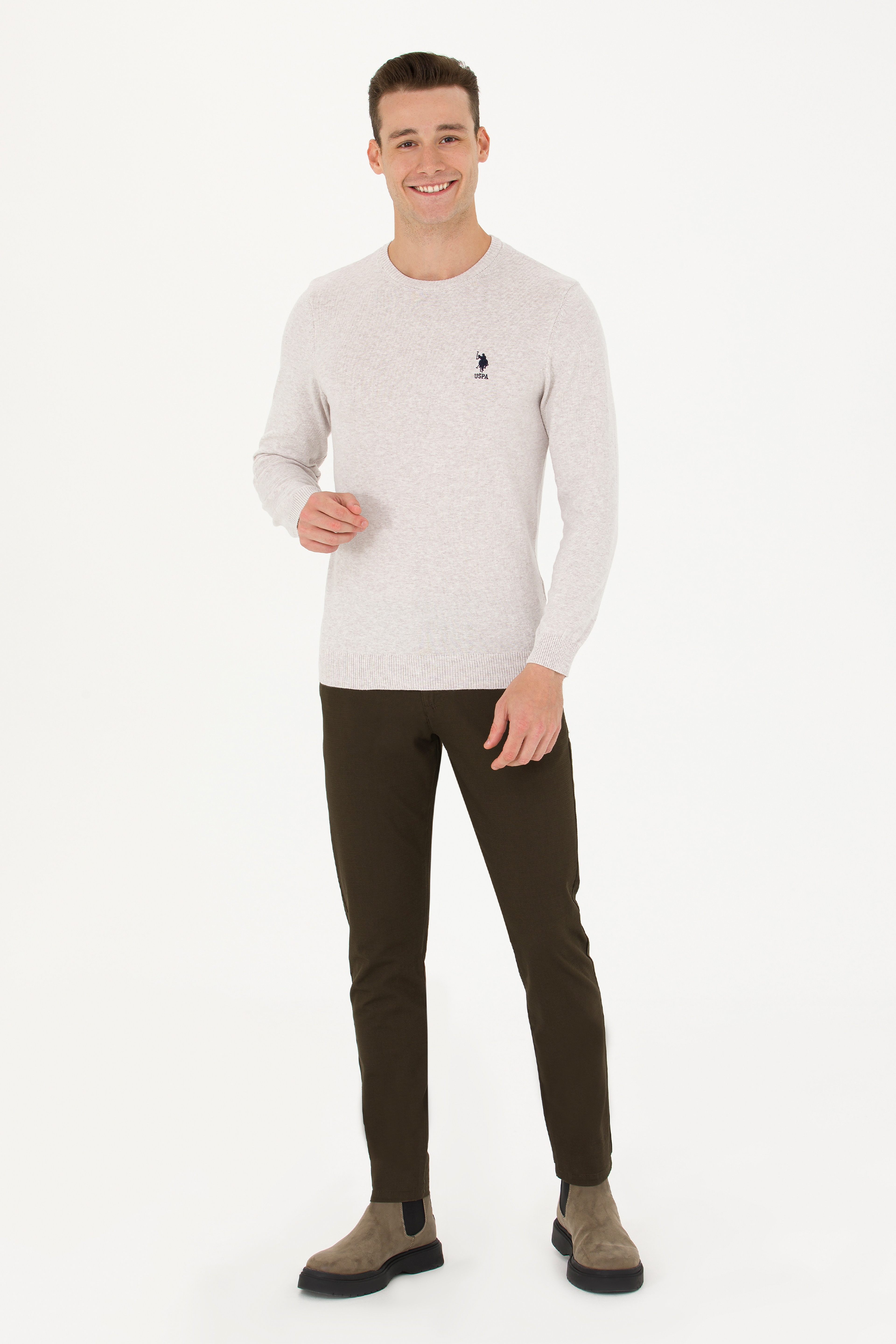 Erkek Slim Fit Koyu Haki Kanvas Pantolon