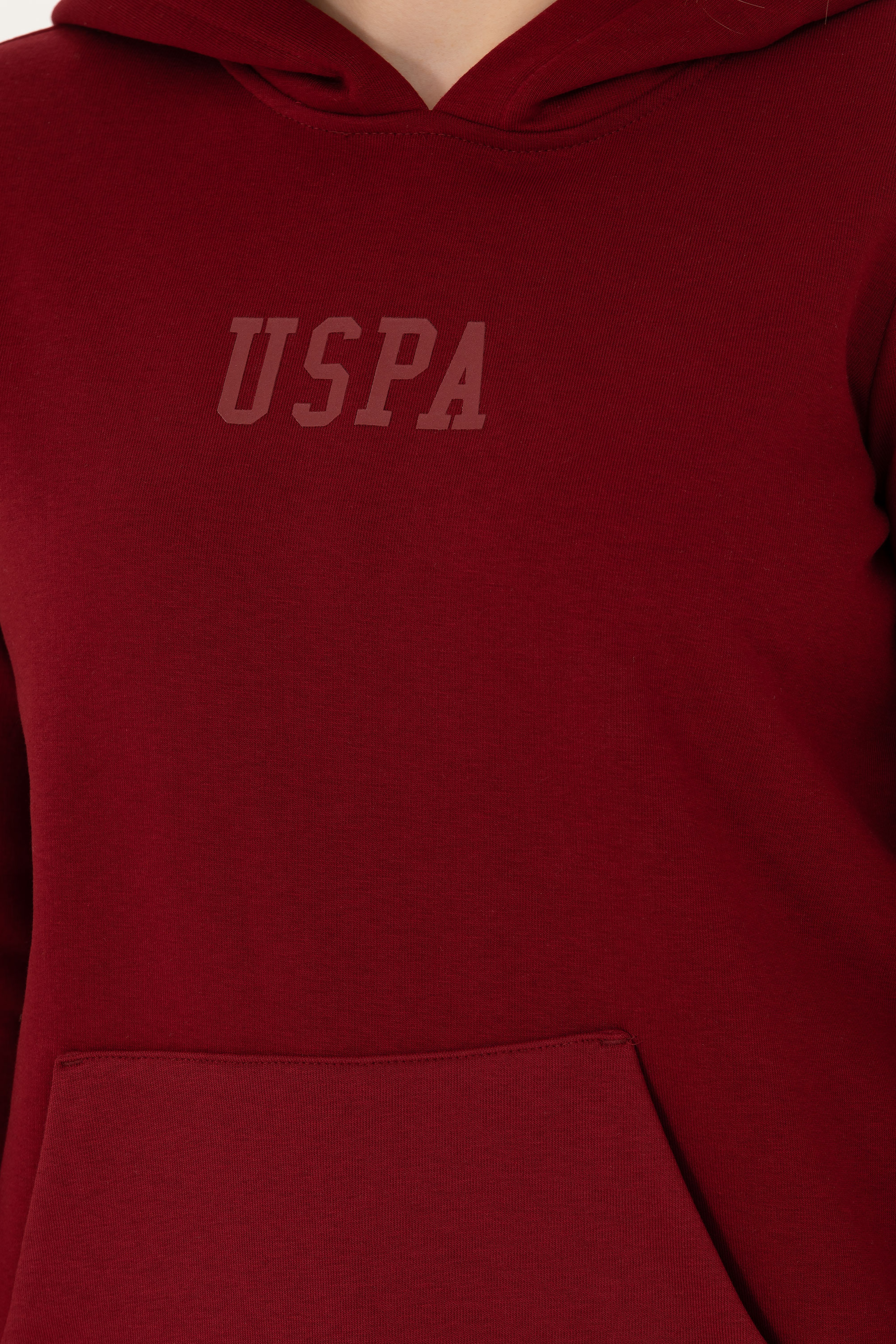Kadın Bordo Kapüşonlu Basic Sweatshirt - Image 7