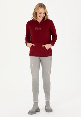 Kadın Bordo Kapüşonlu Basic Sweatshirt - 50271557013