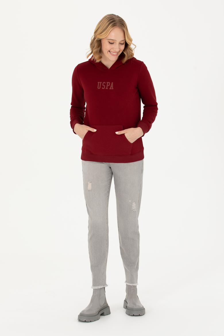 Kadın Bordo Kapüşonlu Basic Sweatshirt - 50271557013