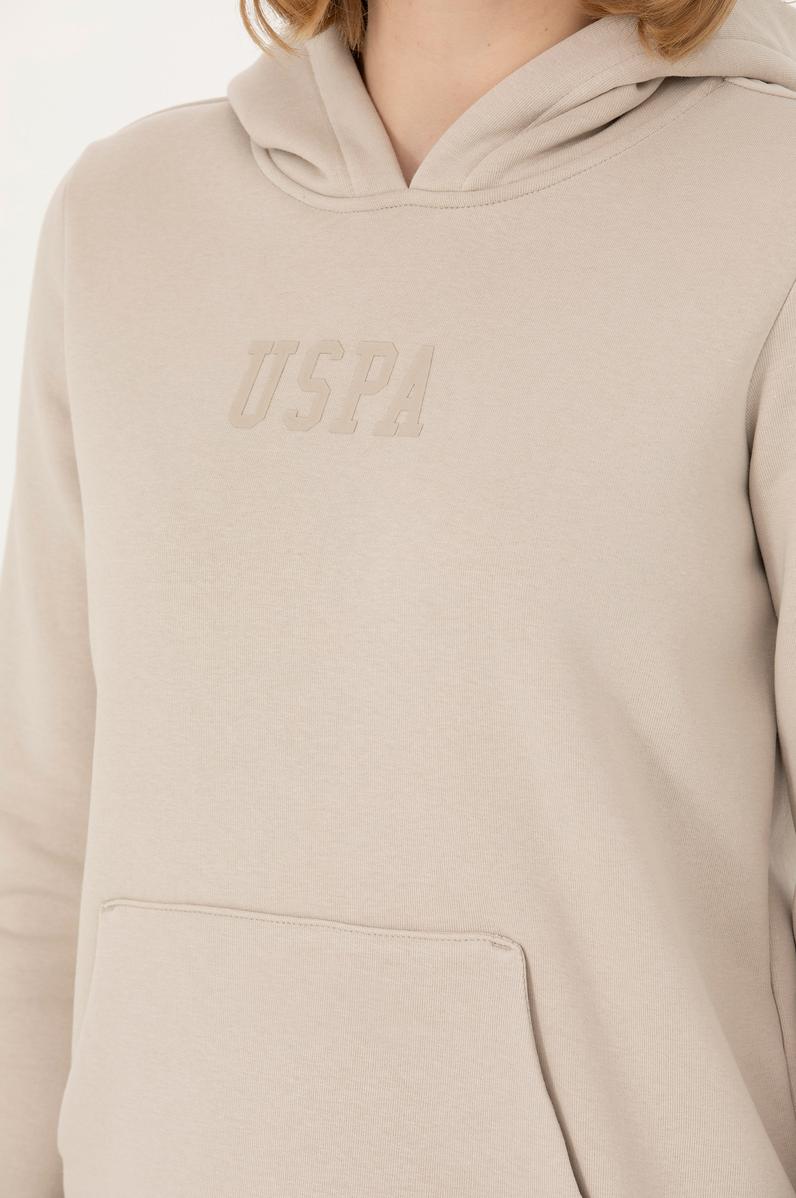 Kadın Bej Kapüşonlu Basic Sweatshirt