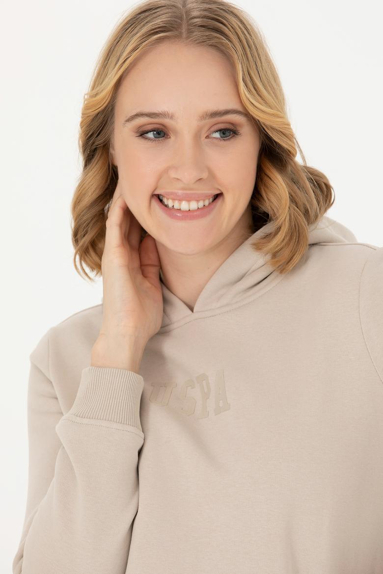 Kadın Bej Kapüşonlu Basic Sweatshirt - 50271557140
