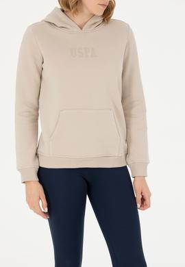 Kadın Bej Kapüşonlu Basic Sweatshirt - 50271557140