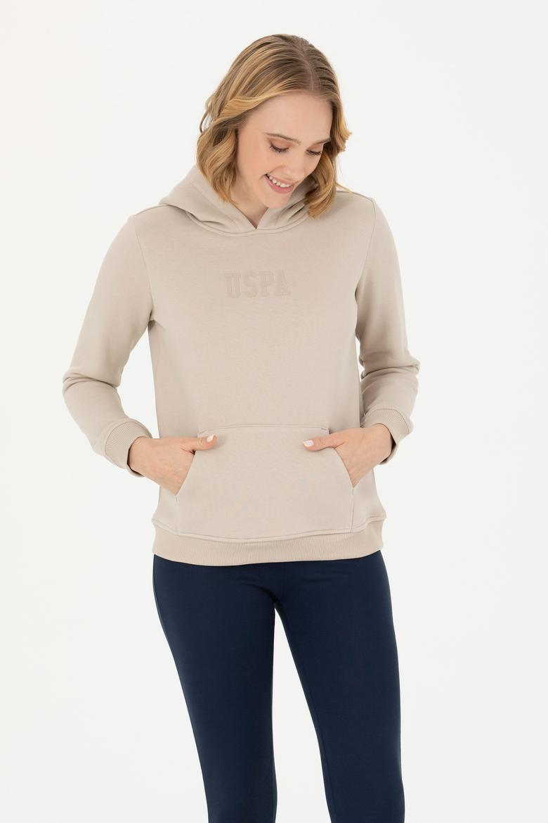 Kadın Bej Kapüşonlu Basic Sweatshirt - 50271557140