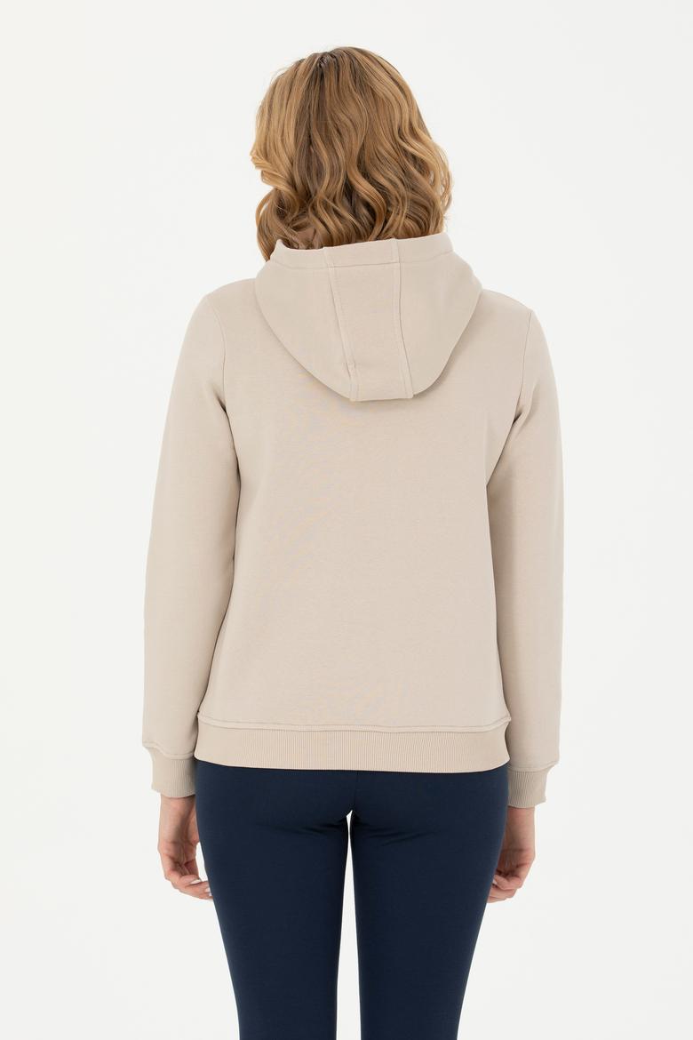 Kadın Bej Kapüşonlu Basic Sweatshirt - 50271557140