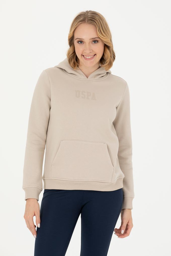 Kadın Bej Kapüşonlu Basic Sweatshirt